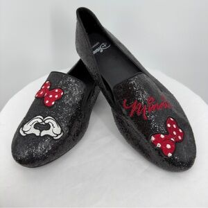 Disney Minnie Mouse Sequin Flats Women’s 9.5 Black Slip-On Shoes